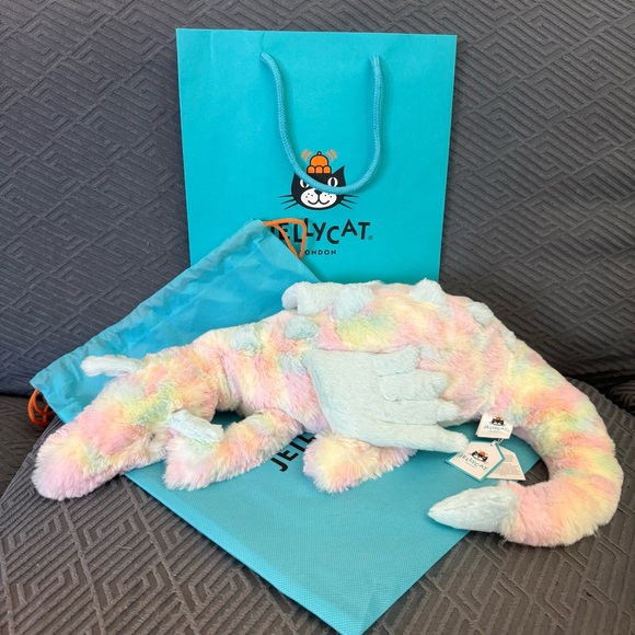 NWT Jellycat Lazulia Dragon Size Large Pink Blue Hard to Find with Dust Bag